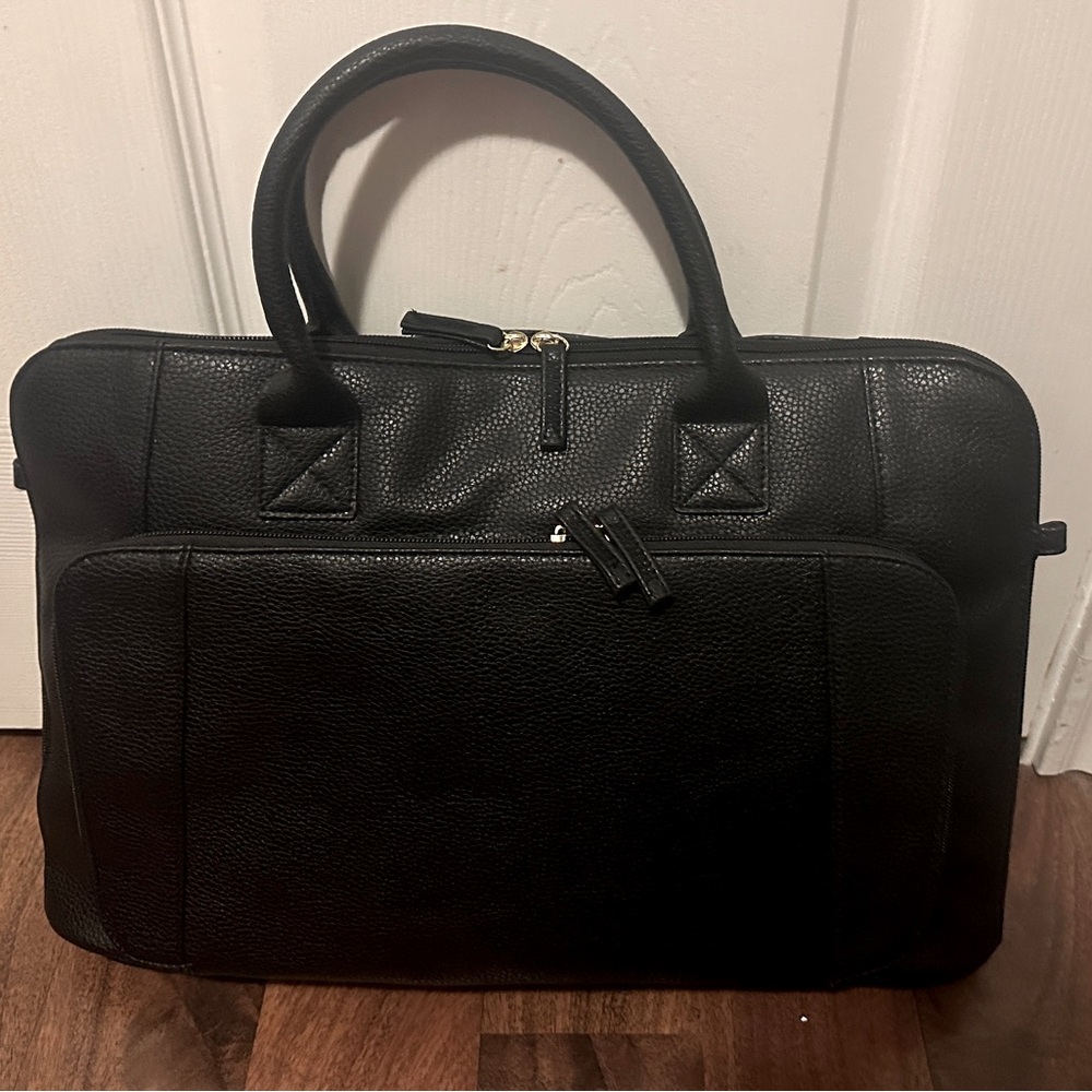 NWOT Black Leather Laptop Satchel